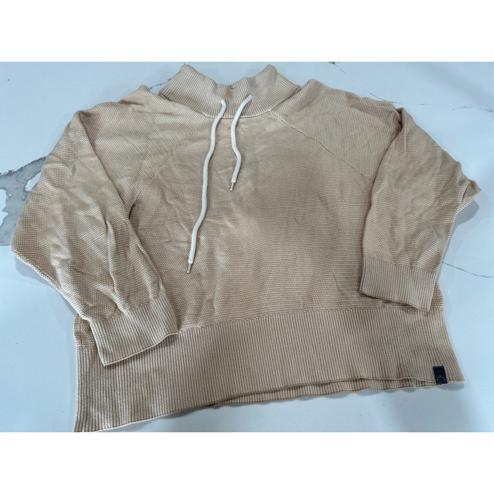 VARLEY Tan Knit Mock Neck Sweater 100% Cotton Relaxed Fit Size S